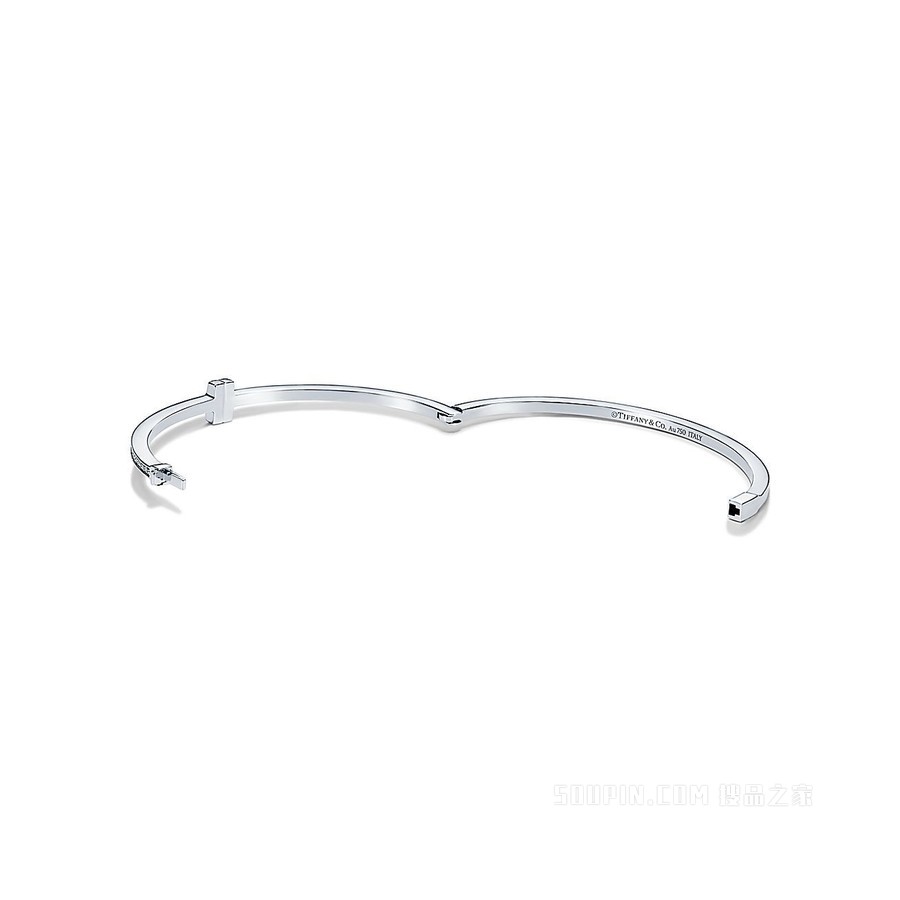 Tiffany T 系列 18K 白金镶钻铰链线圈手镯，中号。