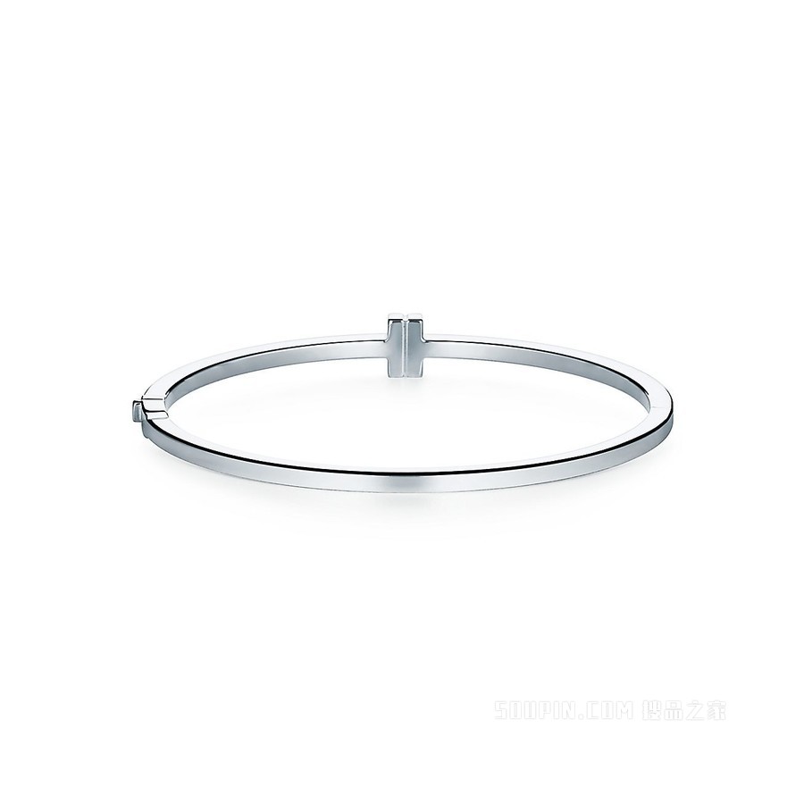 Tiffany T 系列 18K 白金镶钻铰链线圈手镯，中号。