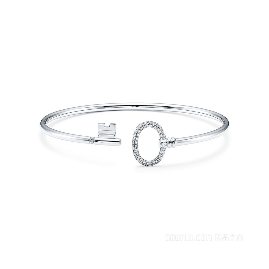 Tiffany Keys 系列 18K 白金铺镶钻石椭圆线圈手镯，小号。