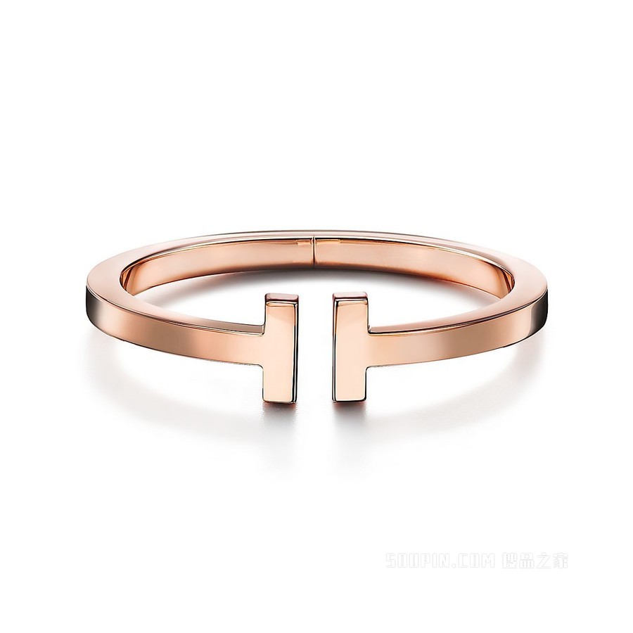 Tiffany T 系列 18K 玫瑰金方形手镯，中号。