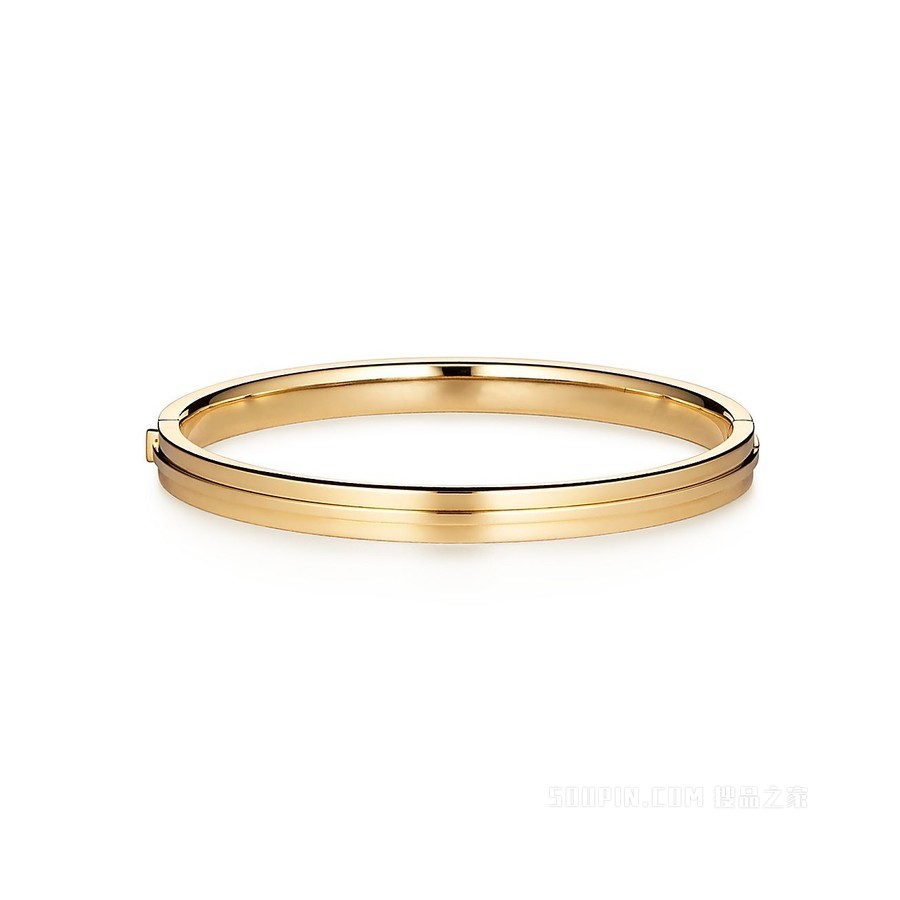 Tiffany T 系列 18K 黄金镶钻铰链手镯，中号。