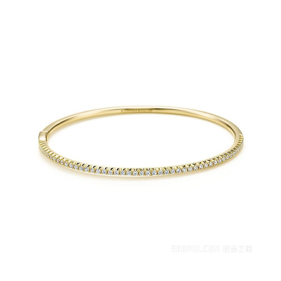 Tiffany Metro 系列 18K 黄金镶钻铰链手镯，中号。
