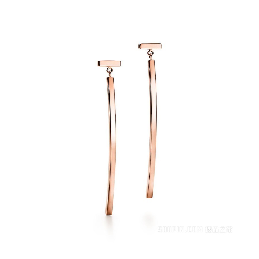 Tiffany T 系列 18K 玫瑰金条形耳环。