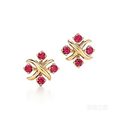 Tiffany & Co. Schlumberger 系列 18K 黄金镶嵌红宝石 Lynn 耳环。