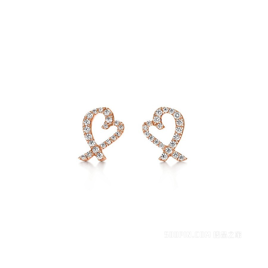 Paloma Picasso® 系列 Loving Heart 18K 玫瑰金镶钻迷你耳环。