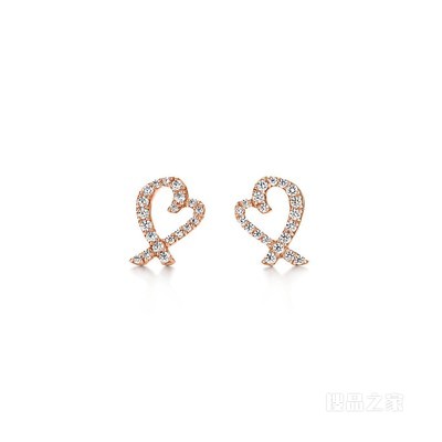 Paloma Picasso® 系列 Loving Heart 18K 玫瑰金镶钻迷你耳环。