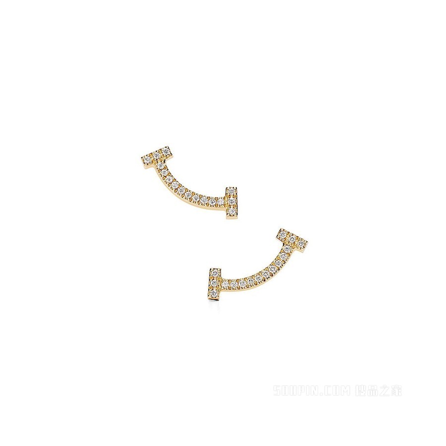 Tiffany T 系列 18K 黄金镶钻微笑耳环。