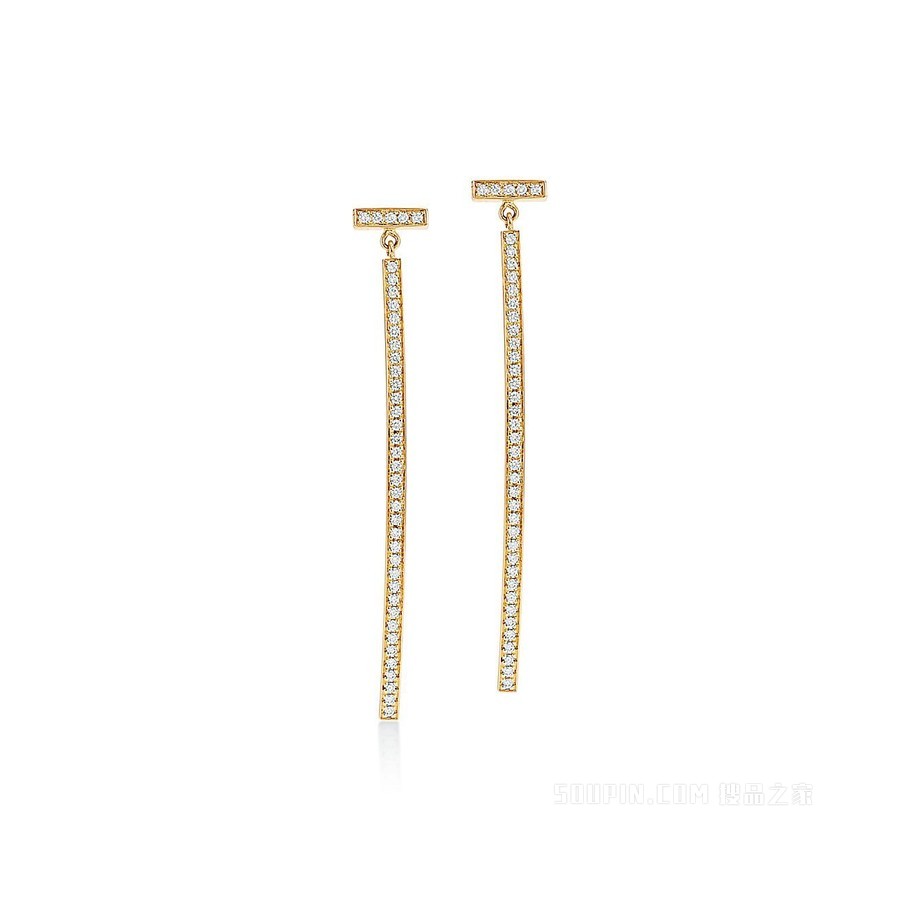 Tiffany T 系列 18K 黄金镶钻条形耳环。
