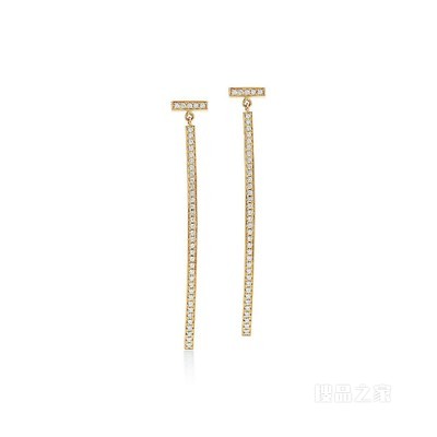 Tiffany T 系列 18K 黄金镶钻条形耳环。