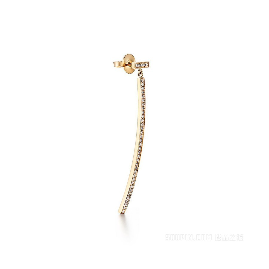Tiffany T 系列 18K 黄金镶钻条形耳环。