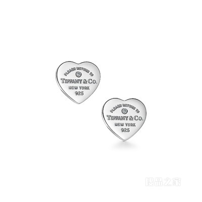 Return to Tiffany™ 系列纯银镶钻 Heart Tag 迷你耳环