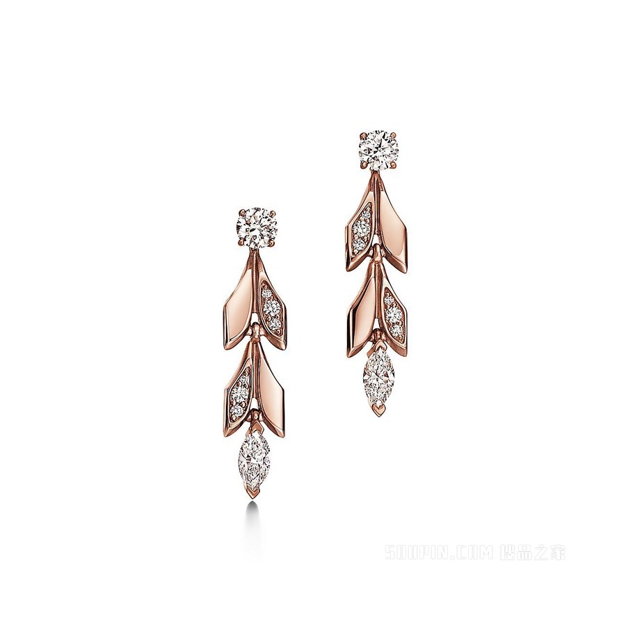 Tiffany Victoria™ 系列 18K 玫瑰金镶钻两戴藤蔓耳坠