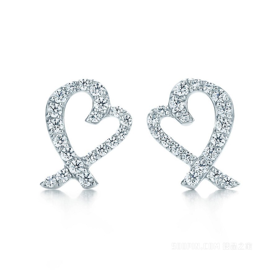 Paloma Picasso® 系列 Loving Heart 18K 白金镶钻迷你耳环。