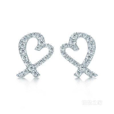 Paloma Picasso® 系列 Loving Heart 18K 白金镶钻迷你耳环。