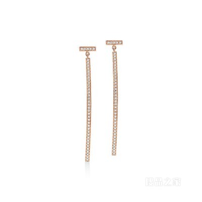 Tiffany T 系列 18K 玫瑰金镶钻条形耳环。