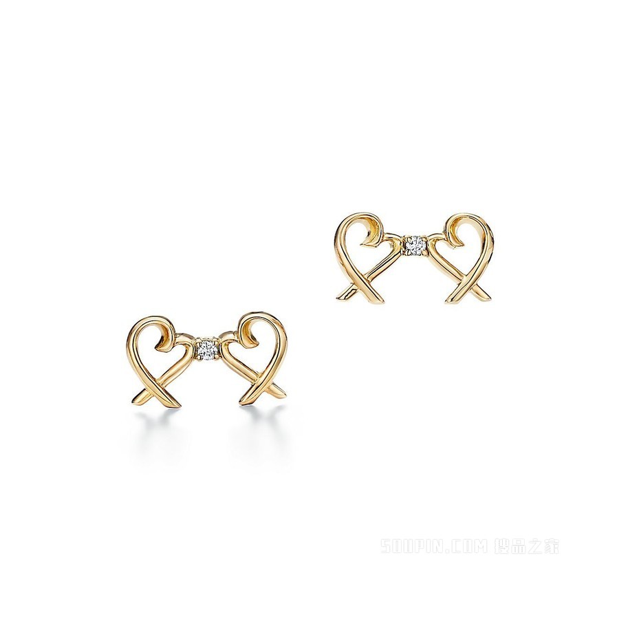 Paloma Picasso® 系列 Double Loving Heart 18K 黄金镶钻耳环。