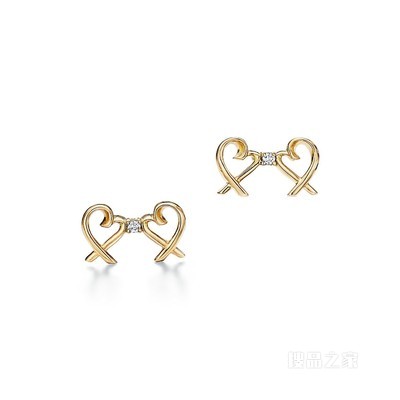 Paloma Picasso® 系列 Double Loving Heart 18K 黄金镶钻耳环。