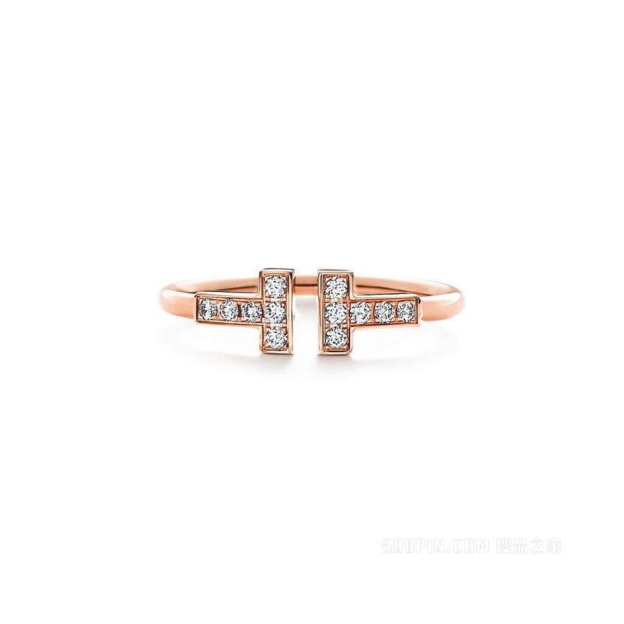 Tiffany T 系列 18K 玫瑰金镶钻线圈戒指。