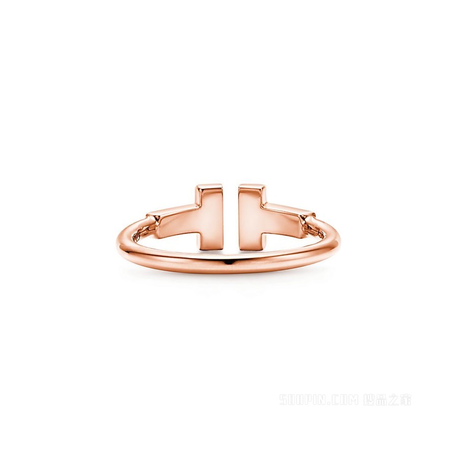Tiffany T 系列 18K 玫瑰金镶钻线圈戒指。
