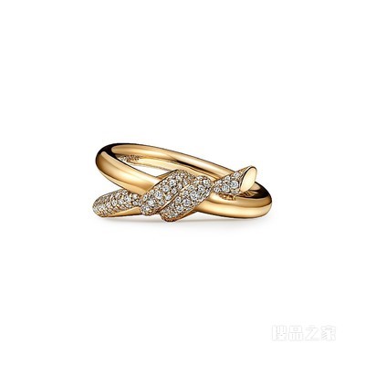 Tiffany Knot 系列 18K 黄金镶钻双行戒指