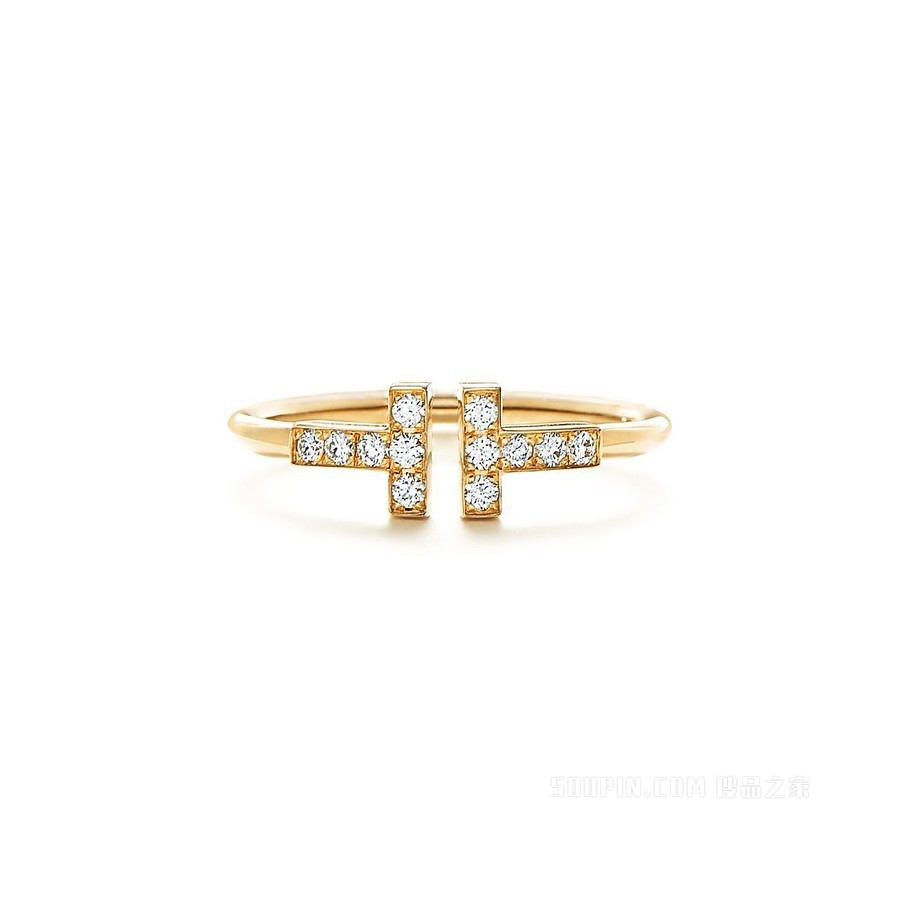 Tiffany T 系列 18K 黄金镶钻线圈戒指。