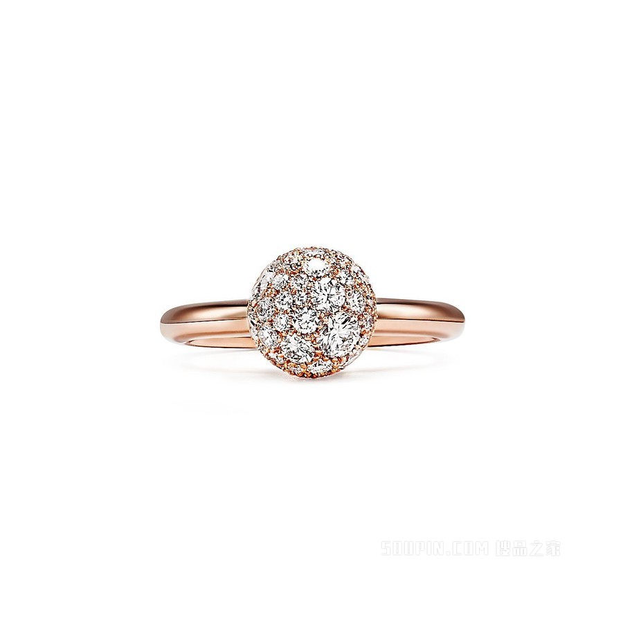 Tiffany HardWear 系列 18K 玫瑰金镶钻球形装饰戒指。