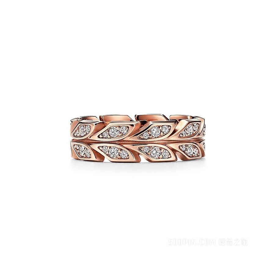 Tiffany Victoria™ 系列 18K 玫瑰金镶钻藤蔓戒指，宽 6 毫米