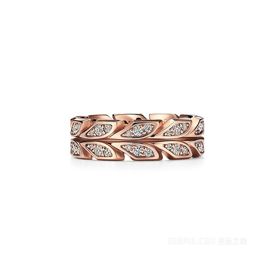 Tiffany Victoria™ 系列 18K 玫瑰金镶钻藤蔓戒指，宽 6 毫米