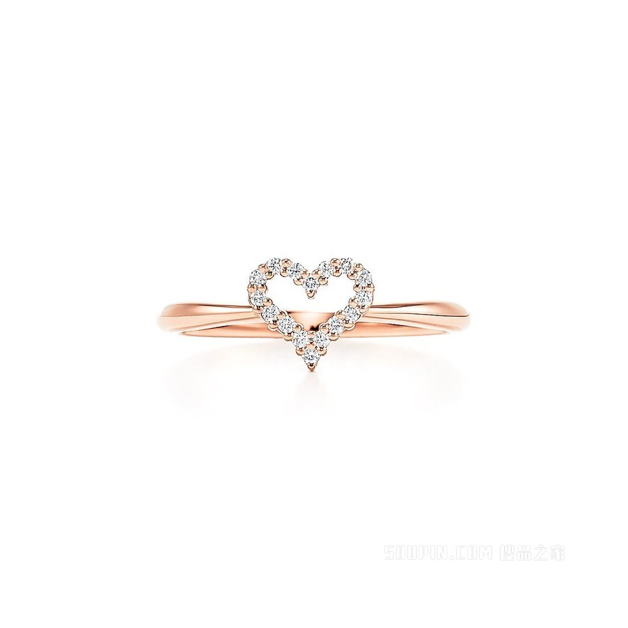 18K 玫瑰金镶钻超迷你 Heart 戒指。