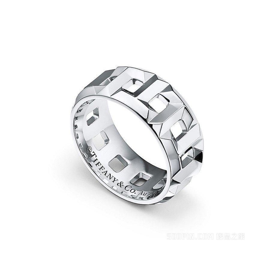 Tiffany T 系列 True™ 18K 白金戒指，宽 8 毫米