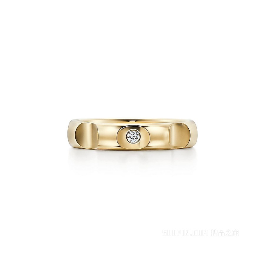 Paloma's Groove 系列 18K 黄金镶钻戒指，宽 4 毫米。