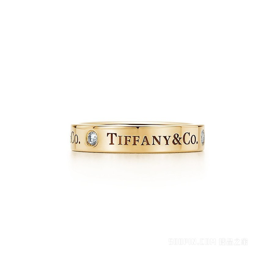 Tiffany & Co.® 系列 18K 黄金镶钻戒指，4 毫米。