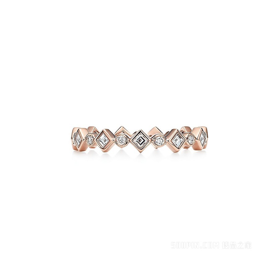 Tiffany Jazz™ 系列 18K 玫瑰金镶钻戒指。