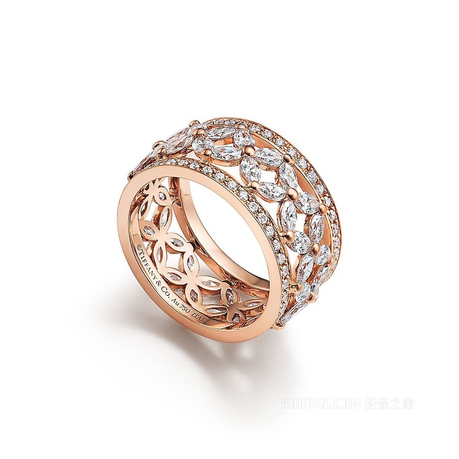 Tiffany Victoria™ 系列 18K 玫瑰金镶钻戒指。