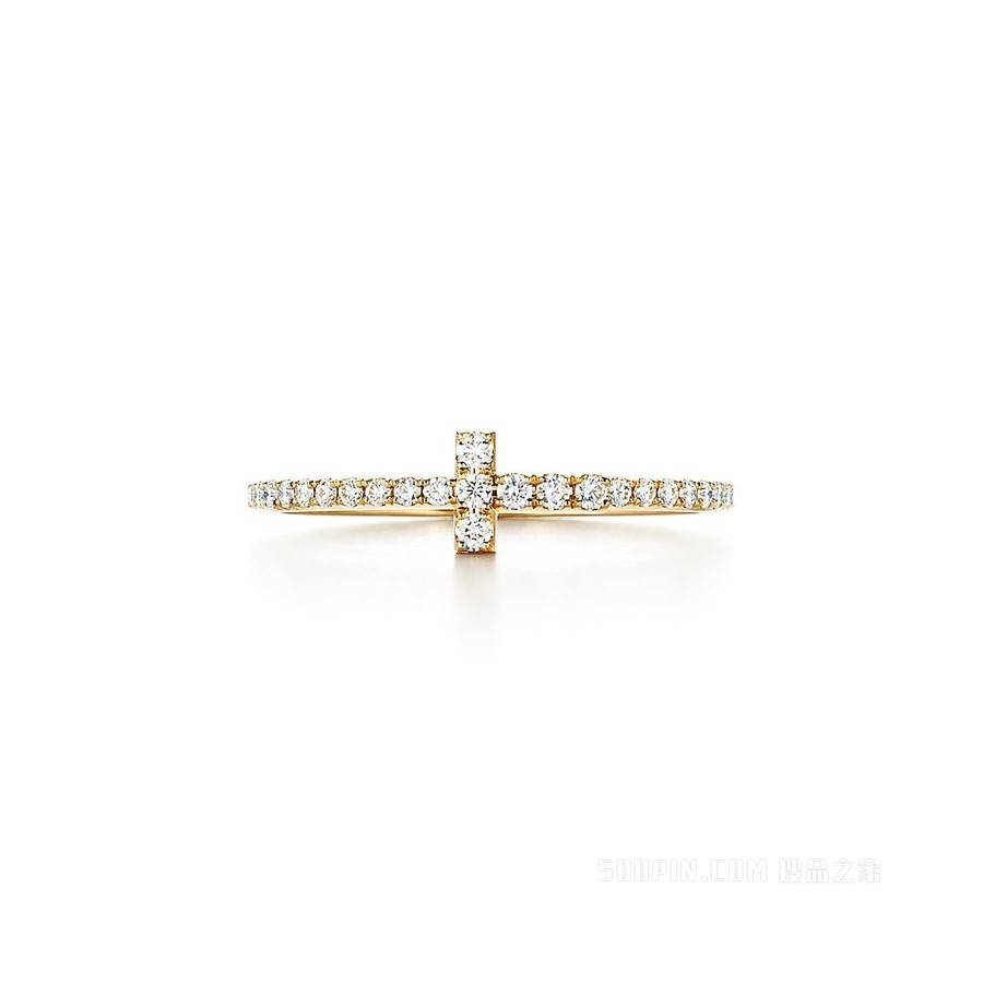 Tiffany T 系列 18K 黄金镶钻线圈戒指。