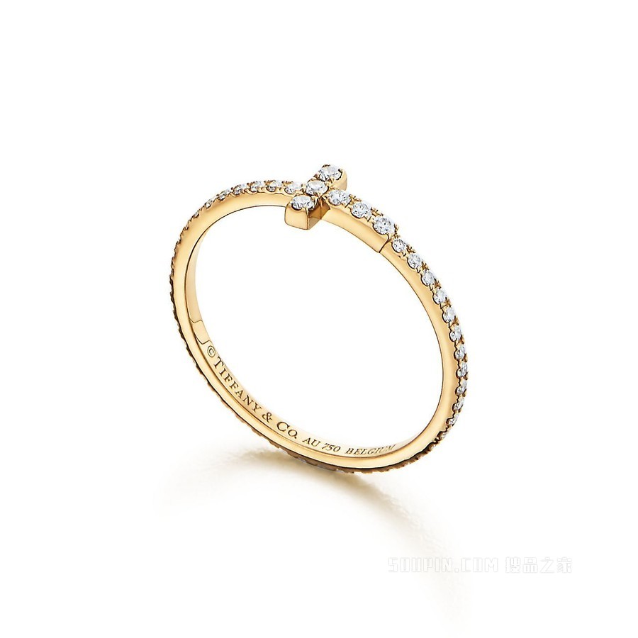 Tiffany T 系列 18K 黄金镶钻线圈戒指。