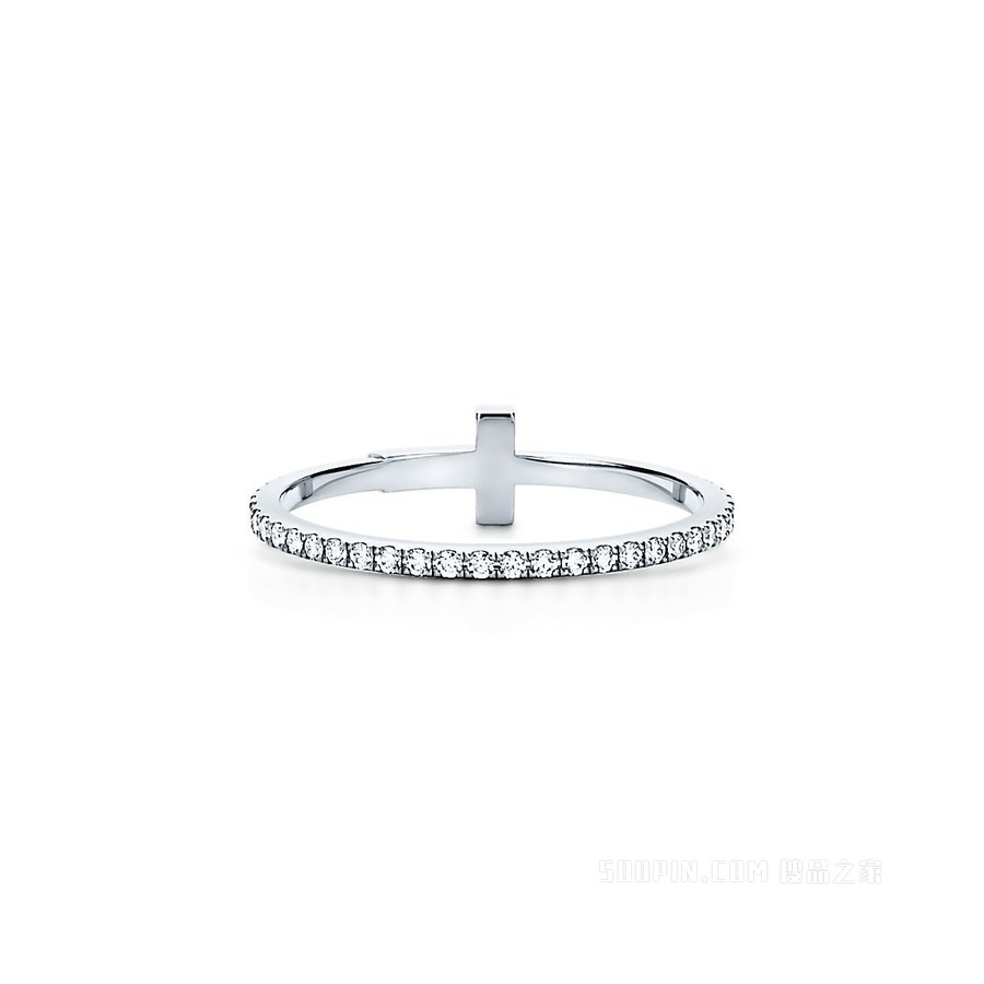 Tiffany T 系列 18K 白金镶钻线圈戒指。