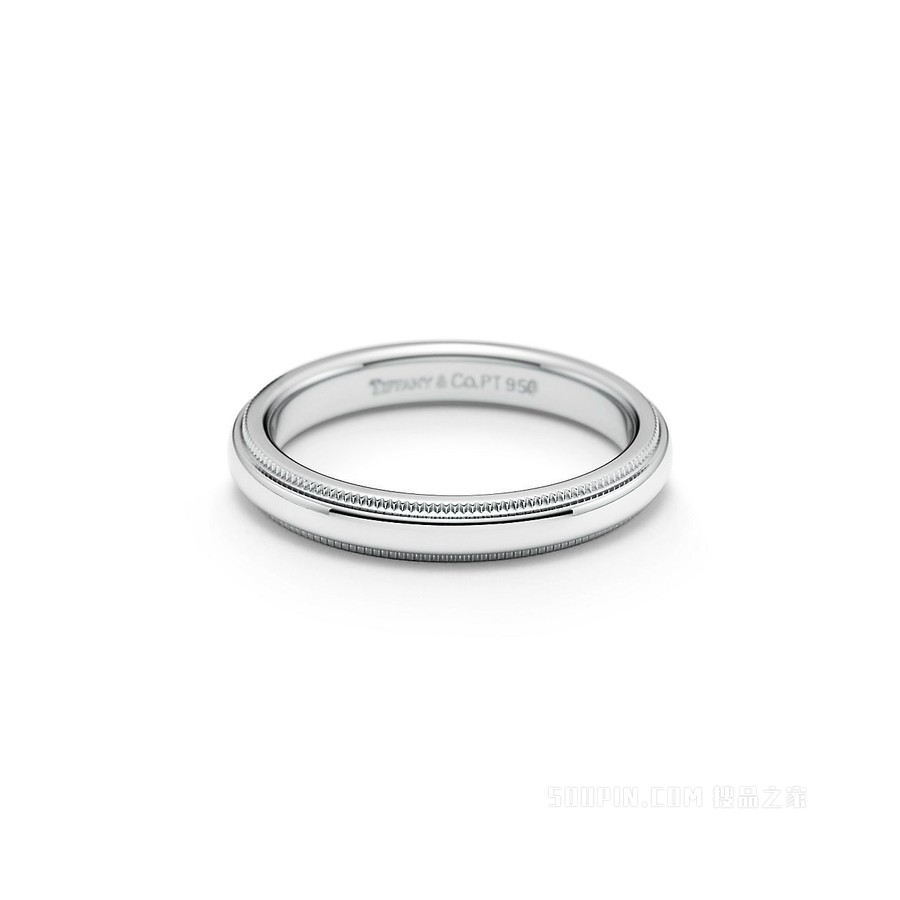 Tiffany Classic™ 系列铂金珠形边饰婚戒，3 毫米宽。