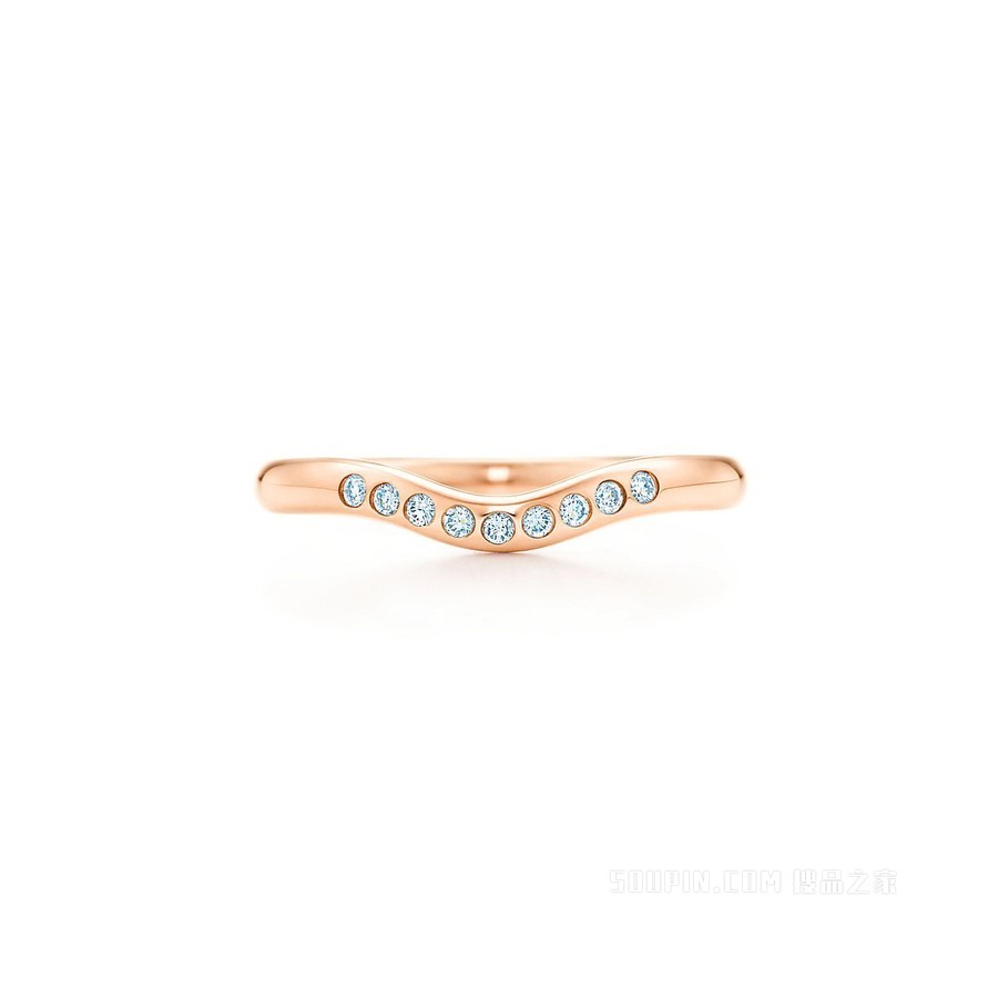 Elsa Peretti® 系列 18K 玫瑰金镶钻婚戒，宽 2 毫米。