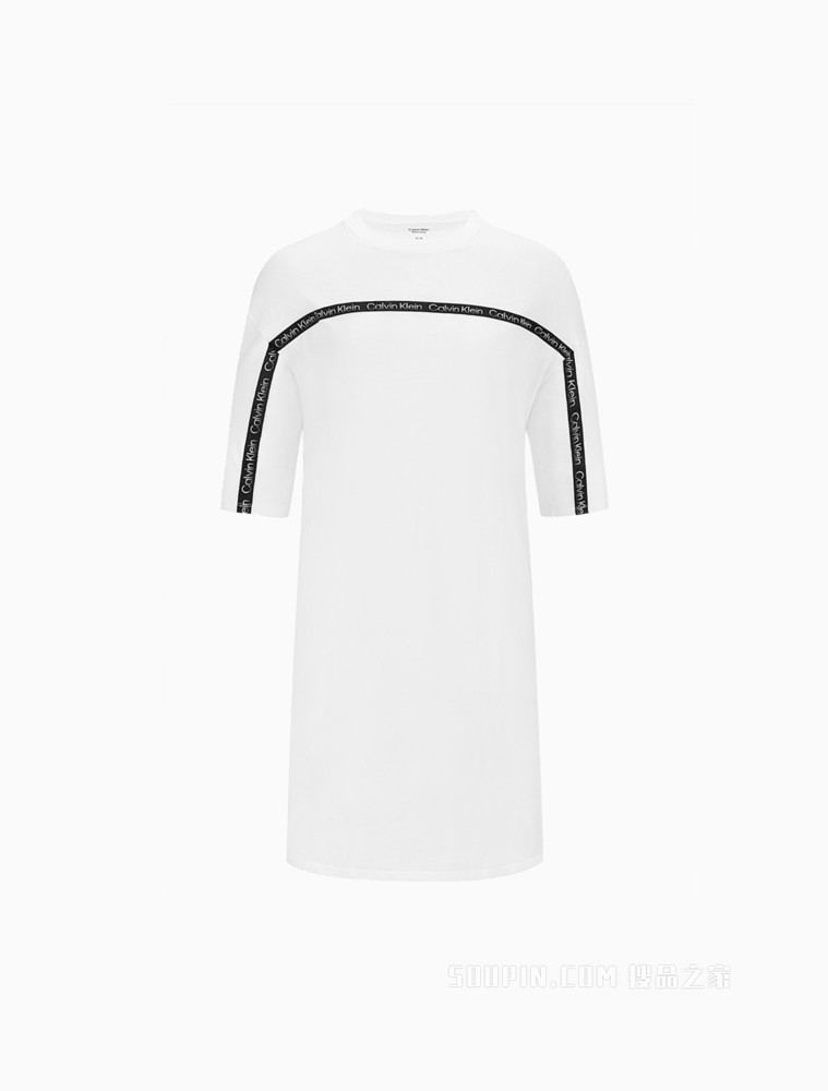 Calvin Klein 22春夏女士时尚透气圆领拼接LOGO织带宽松连衣裙4WS2D902