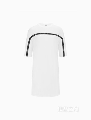 Calvin Klein 22春夏女士时尚透气圆领拼接LOGO织带宽松连衣裙4WS2D902
