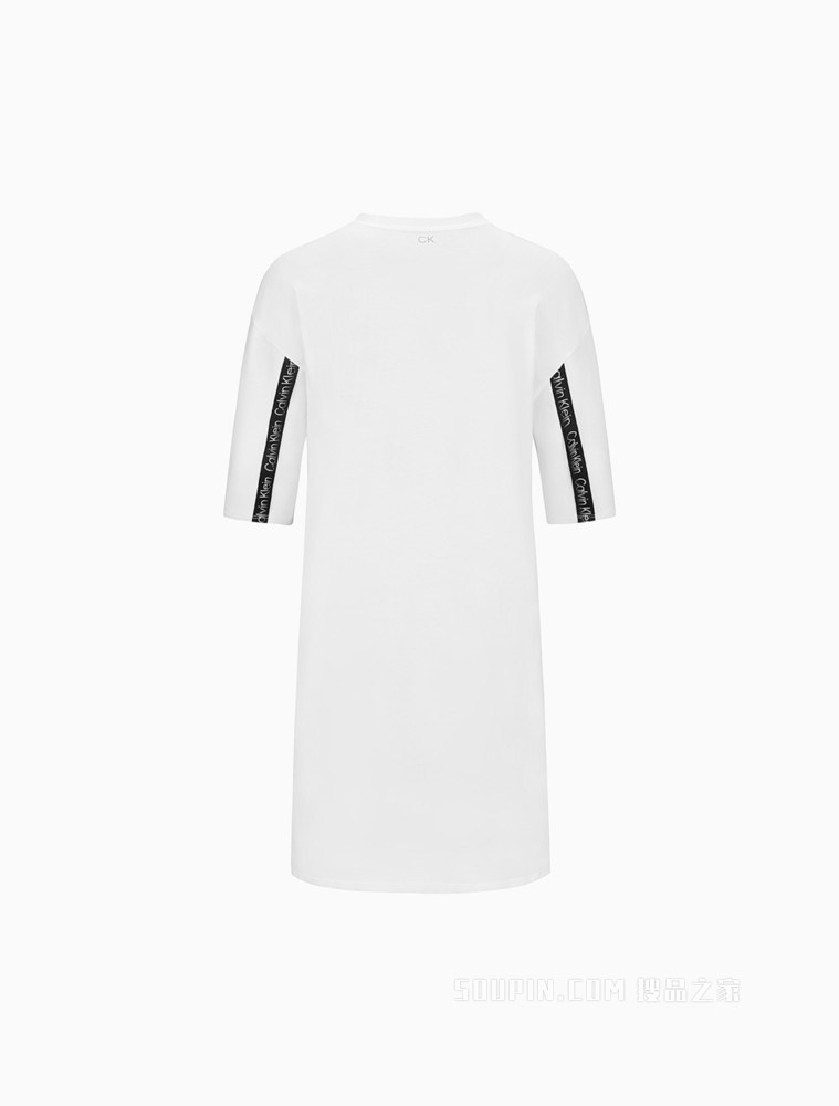 Calvin Klein 22春夏女士时尚透气圆领拼接LOGO织带宽松连衣裙4WS2D902