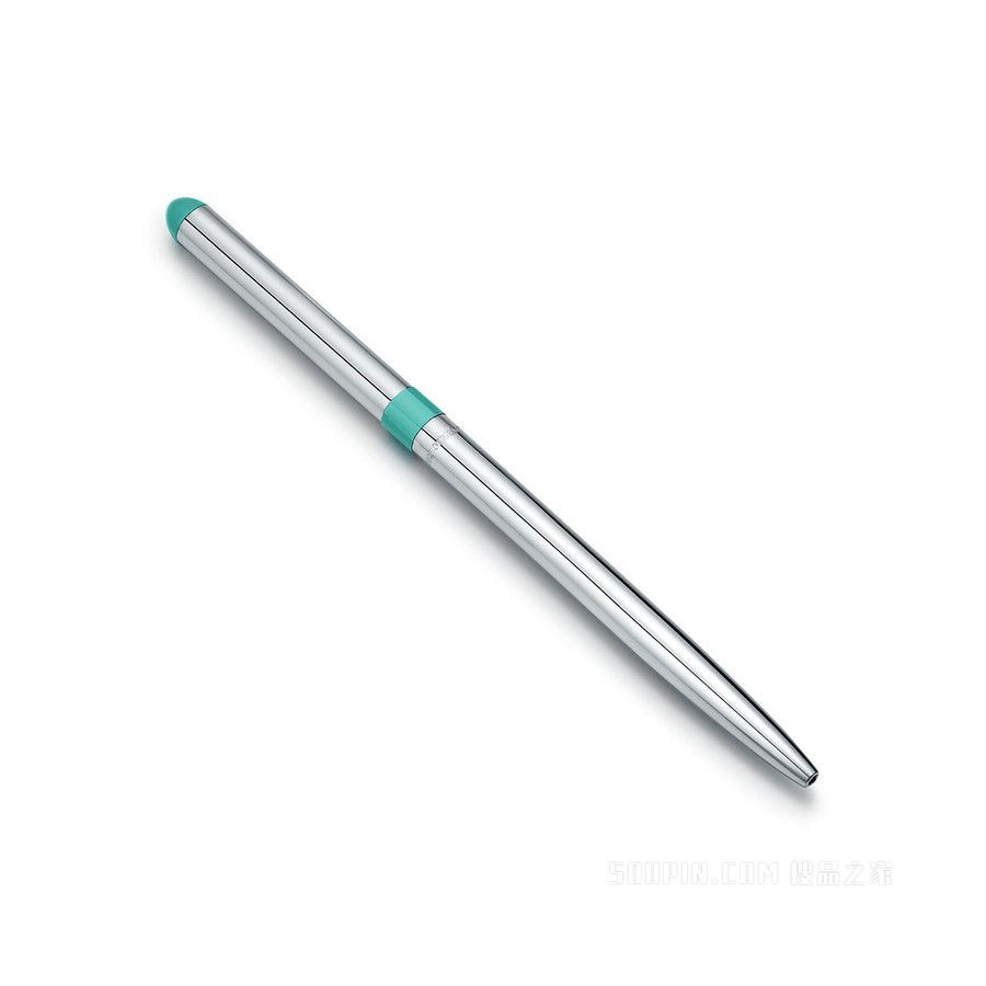 纯银便携钢笔饰蓝色圈带，涂以 Tiffany Blue® 蒂芙尼蓝色亮漆。