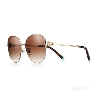 Tiffany HardWear 系列棕色镜片淡金色金属镜框太阳镜