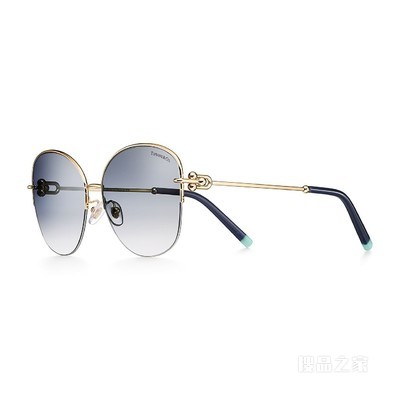 Tiffany HardWear 系列蓝色镜片淡金色金属镜框太阳镜