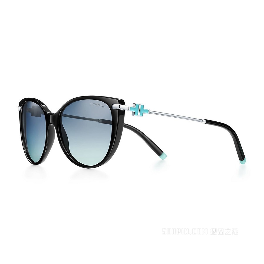 Tiffany T 系列黑色醋酸酯和 Tiffany Blue® 蒂芙尼蓝色珐琅猫眼形太阳镜