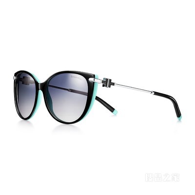 Tiffany T 系列黑色醋酸酯和 Tiffany Blue® 蒂芙尼蓝色珐琅猫眼形太阳镜