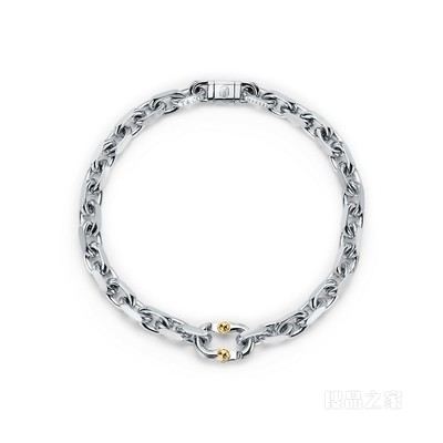 Tiffany 1837® 系列 Makers 纯银和 18K 黄金窄式链结式手链，中号。