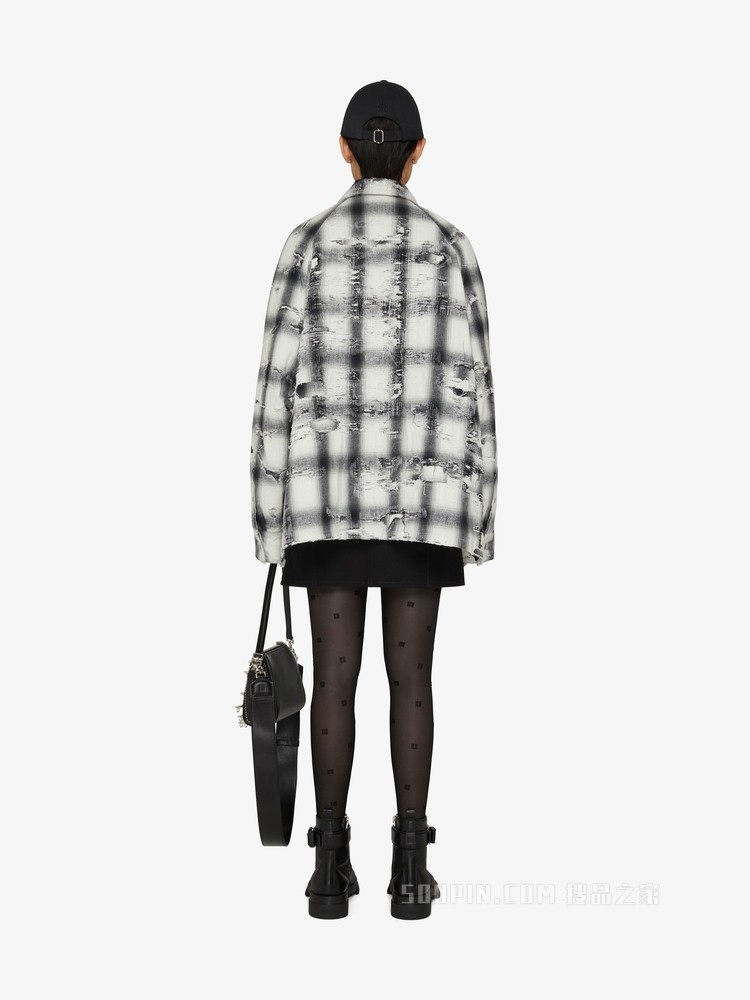 破洞效果超大绗缝外套式衬衫