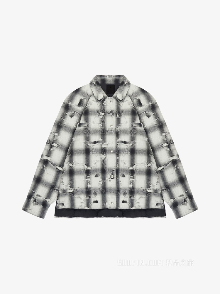 破洞效果超大绗缝外套式衬衫